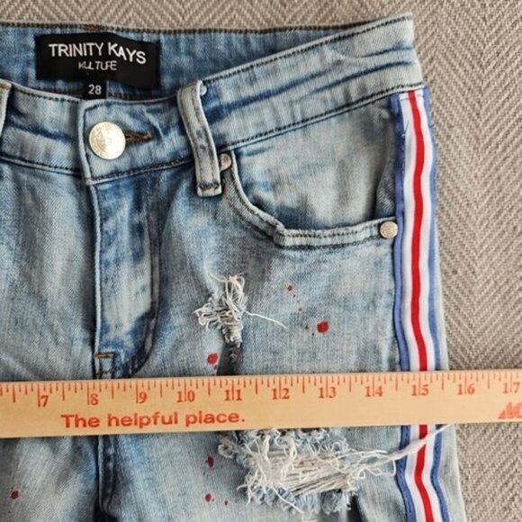 Trinity Kays Jeans Men's Size 28 (28x32) Kulture Stripes Paint Distressed Blue - Picture 14 of 16
